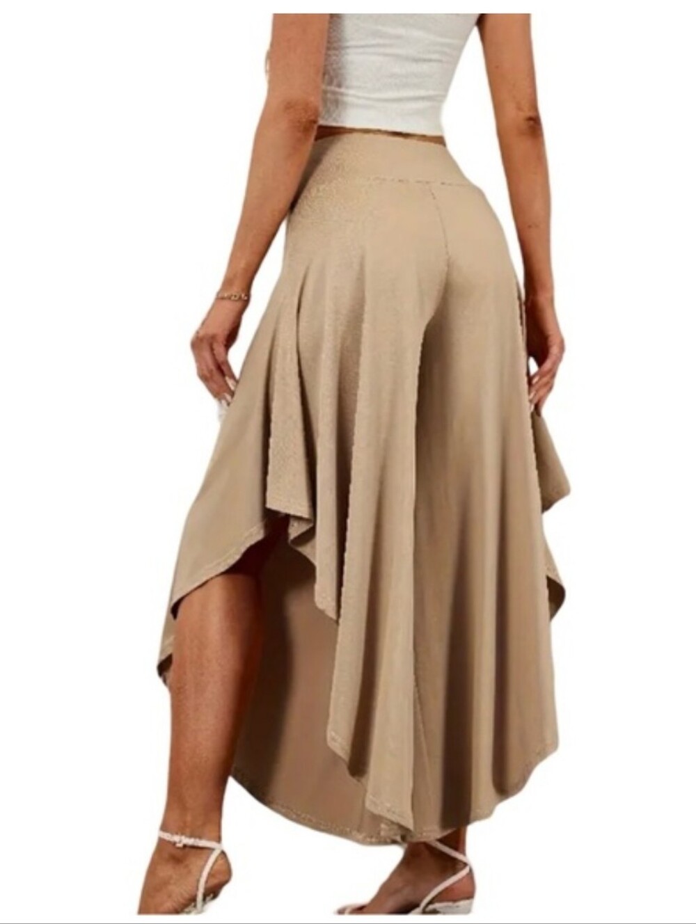 Flowy Asymmetrical Tan Pants - Women's Comfortable Summer Pants - Picture 2 of 7